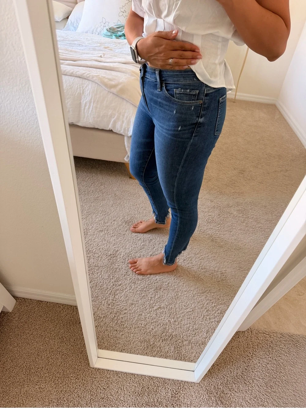 PAIGE Dark Blue Skinny Jeans with Raw Hem - Picture 1 of 9